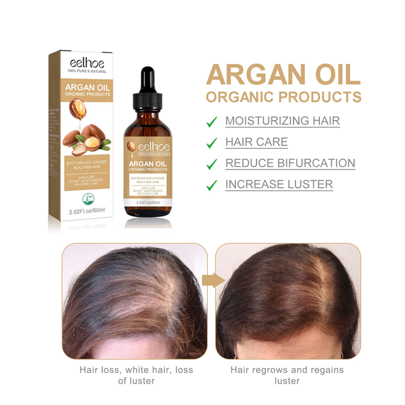 Argan Hair Oil โ Natural Nourishing Moroccan Argan Oil 60ml | Non-Greasy Oil Control, Hair Regrowth, Strengthening for Dry, Damaged Hair & Growth