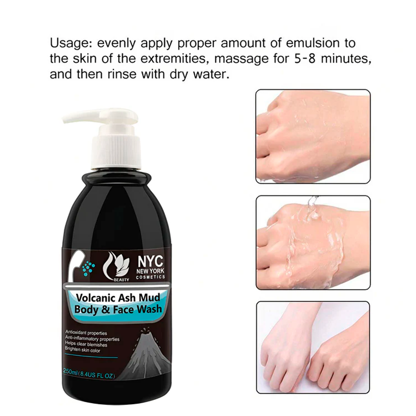 Volcanic Mud Shower Gel | Body Exfoliator & Deep Cleansing Wash for Men and Women | 250ml