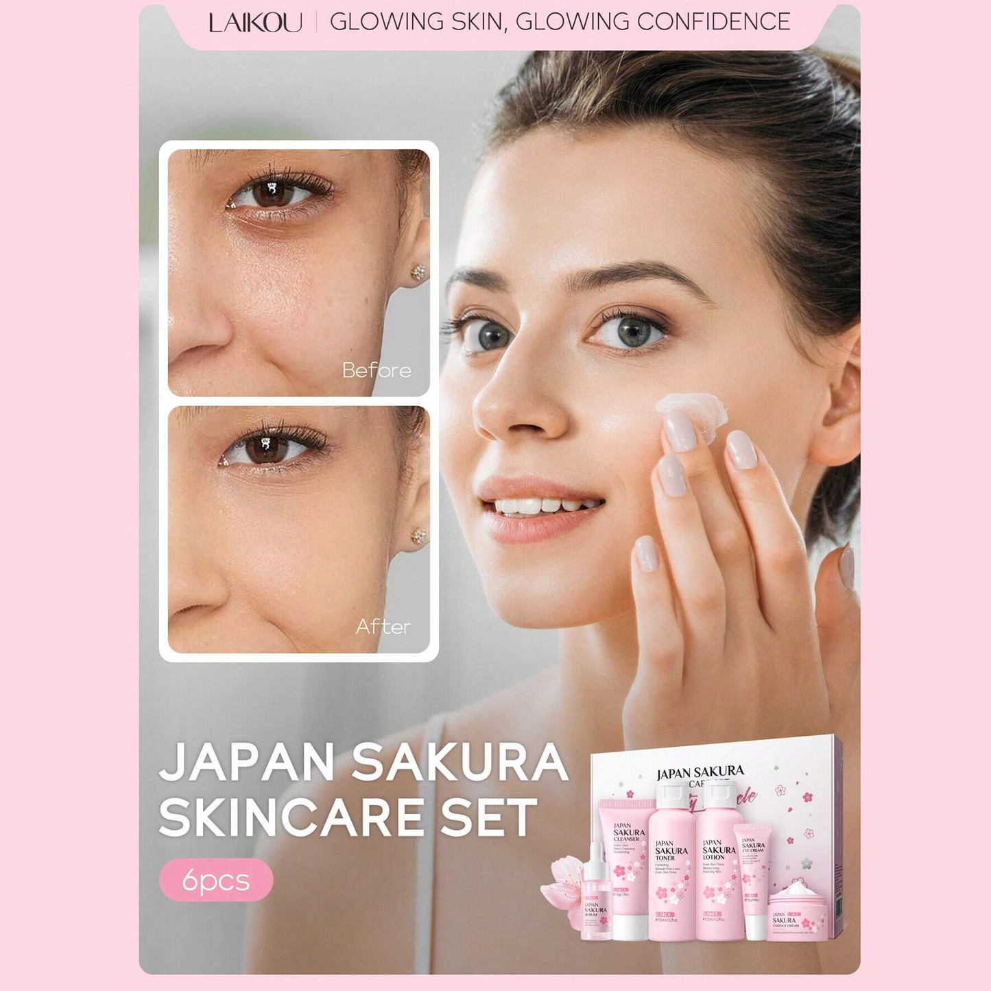 6 Pcs Sakura Skin Care Set - Even Skin Tone, Hydrating, Rejuvenating, And - Includes Facial Cream, Serum, And Eye Cream Gifts