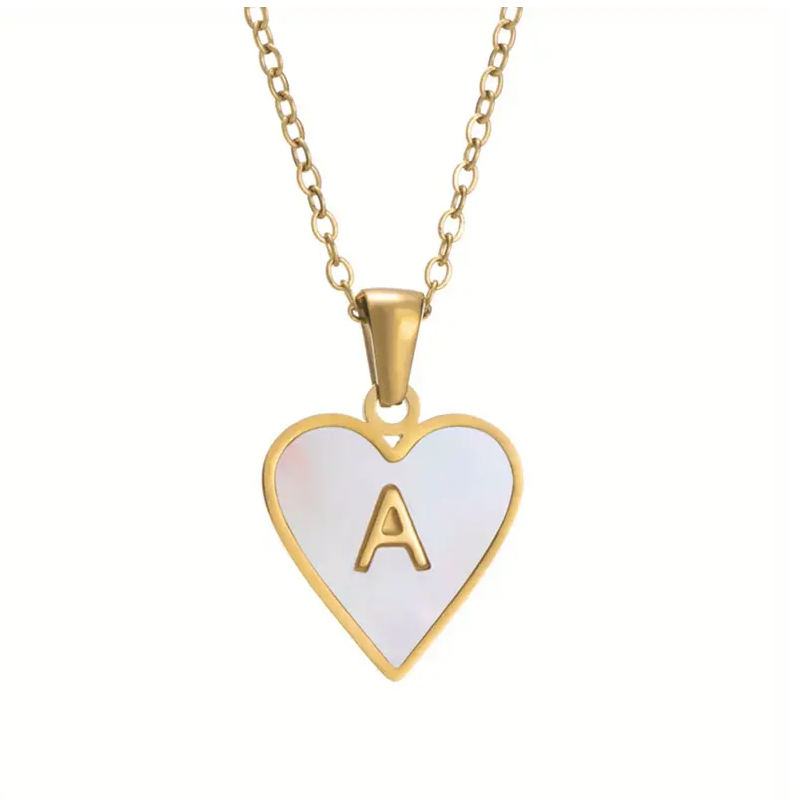 New Fashion 18k Gold Plated Initial Letter Love Shell Necklace – Stainless Steel Pendant Necklace