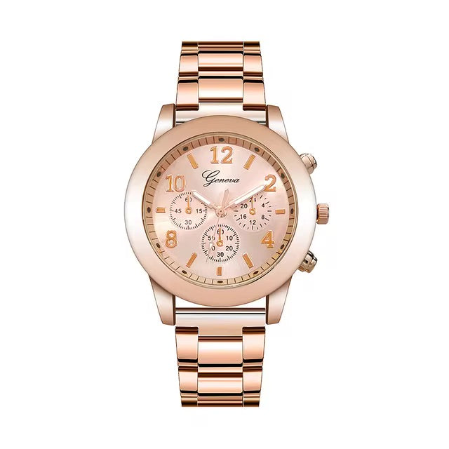 Quartz Watches Geneva – Ladies Stainless Steel Quartz Wrist Watch, Elegant Geneva Watch for Women