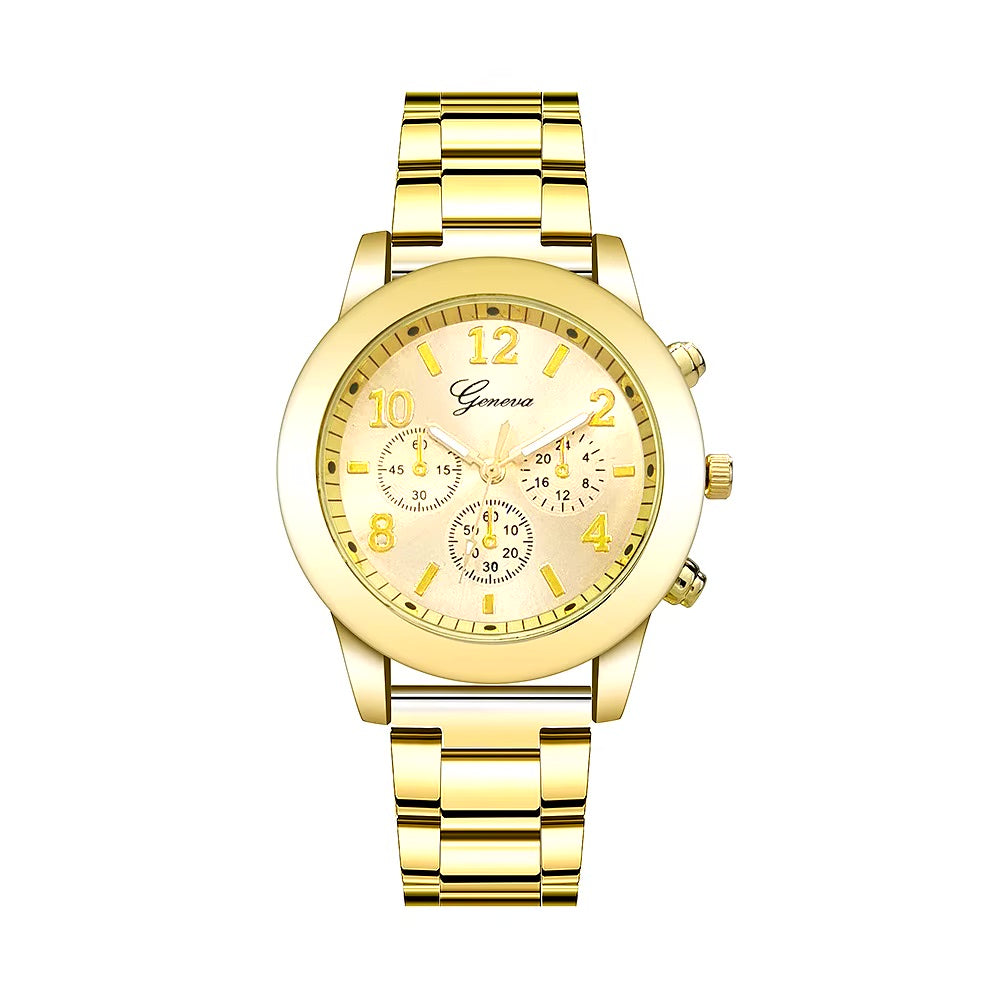 Quartz Watches Geneva – Ladies Stainless Steel Quartz Wrist Watch, Elegant Geneva Watch for Women