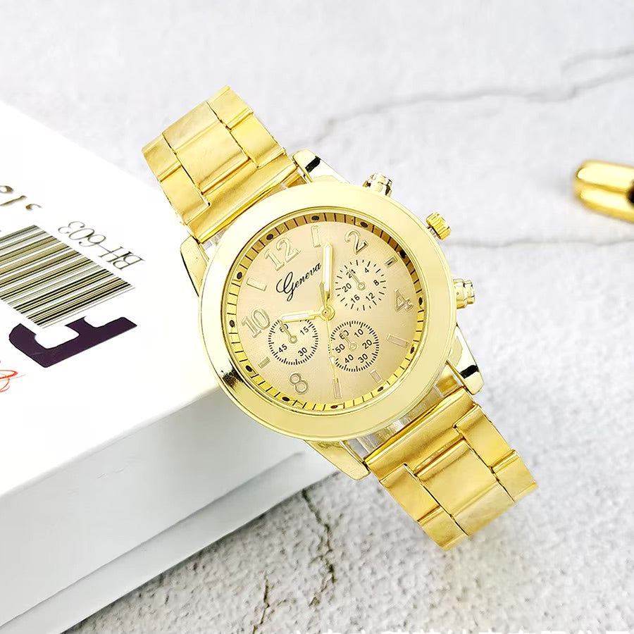 Quartz Watches Geneva – Ladies Stainless Steel Quartz Wrist Watch, Elegant Geneva Watch for Women