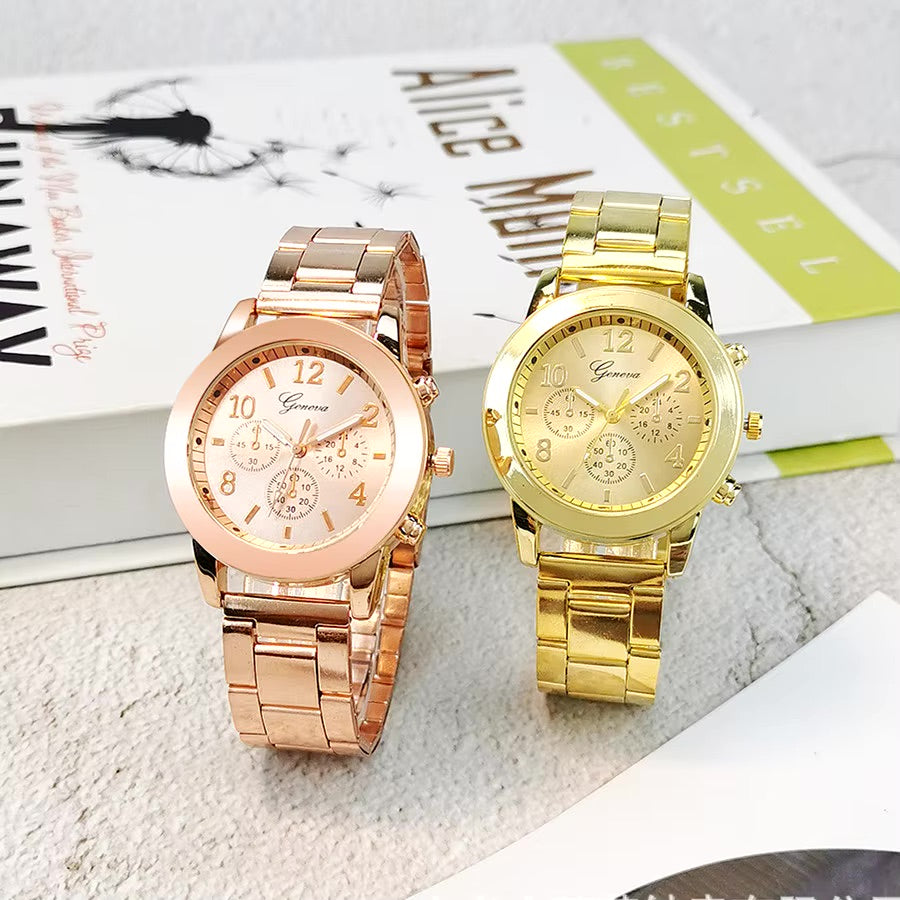 Quartz Watches Geneva – Ladies Stainless Steel Quartz Wrist Watch, Elegant Geneva Watch for Women
