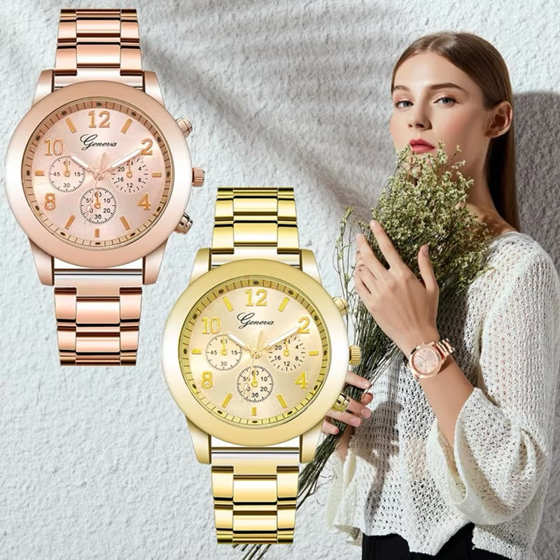 Quartz Watches Geneva – Ladies Stainless Steel Quartz Wrist Watch, Elegant Geneva Watch for Women