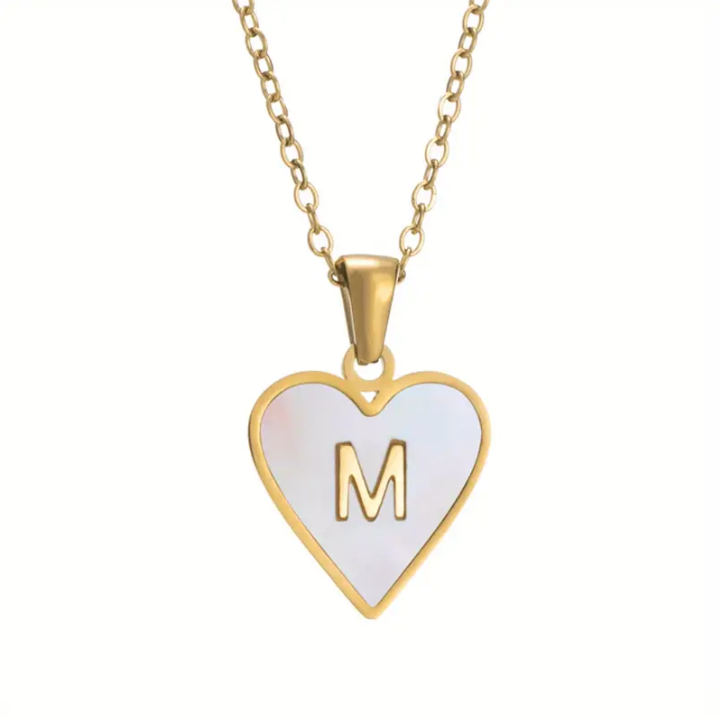 New Fashion 18k Gold Plated Initial Letter Love Shell Necklace – Stainless Steel Pendant Necklace