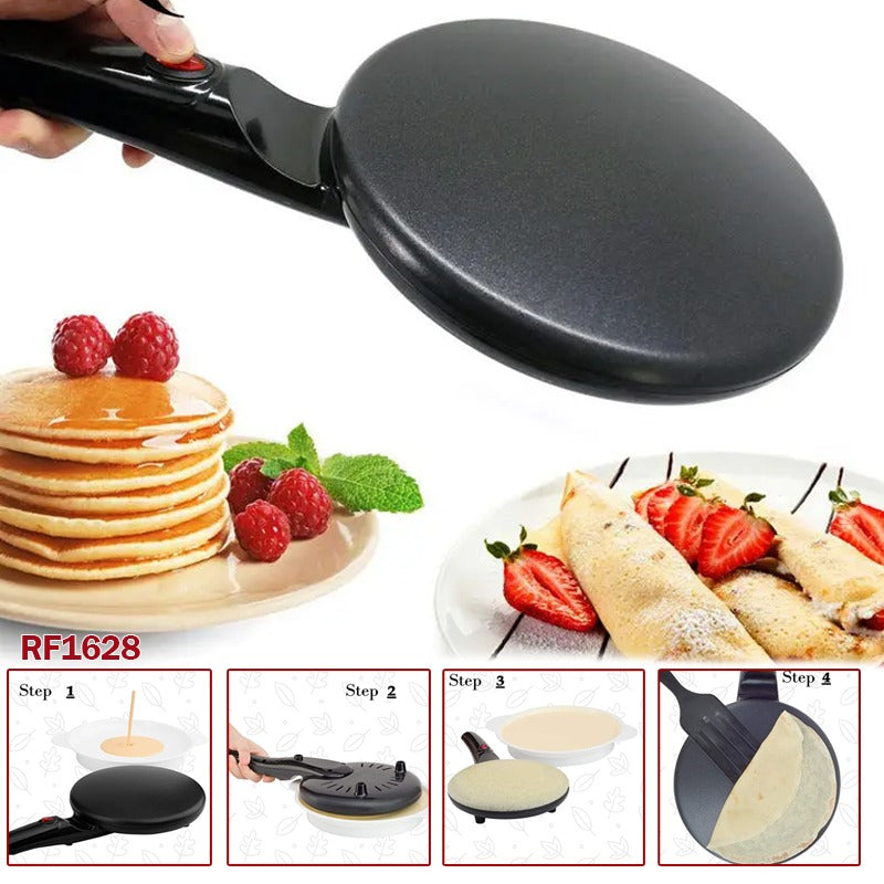 Instant Crepe Maker Cordless โ Non-Stick Household Pancake Machine with Long Handle (Black) for Effortless Crepes & Pancakes