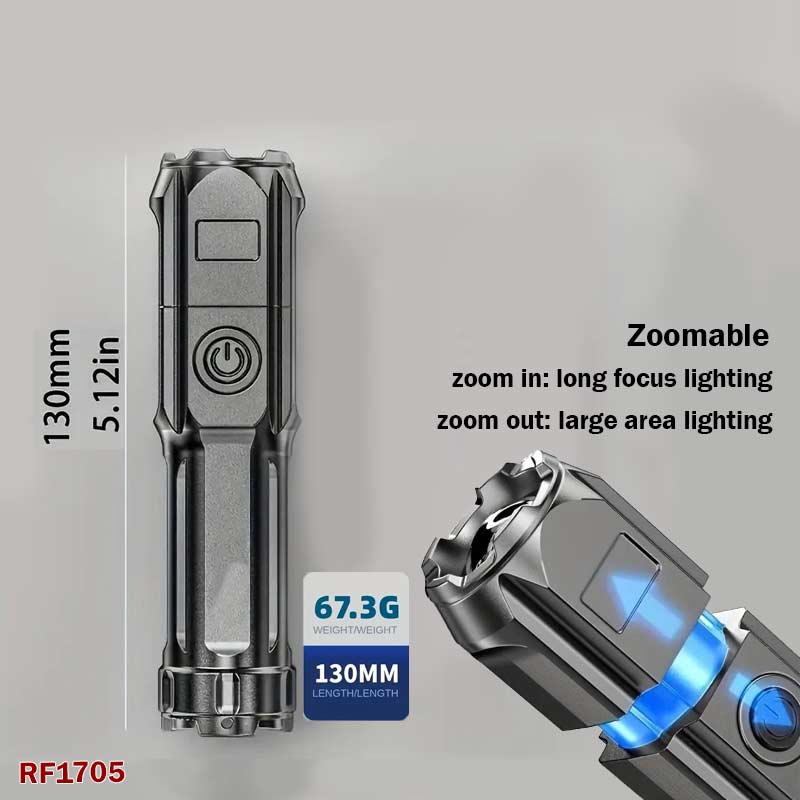 Led Powerful Zoomable Flashlight, for Outdoor or in Door Multi-Functional Portable Small Flashlight, Telescopic Zoom Light, Multi Flash Settings -Rechargeable
