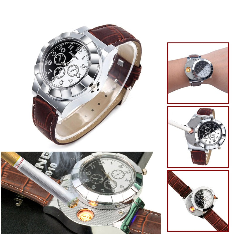 USB Electronic Rechargeable Lighter Wrist Watch – Stylish Timepiece & Windproof Lighter in One