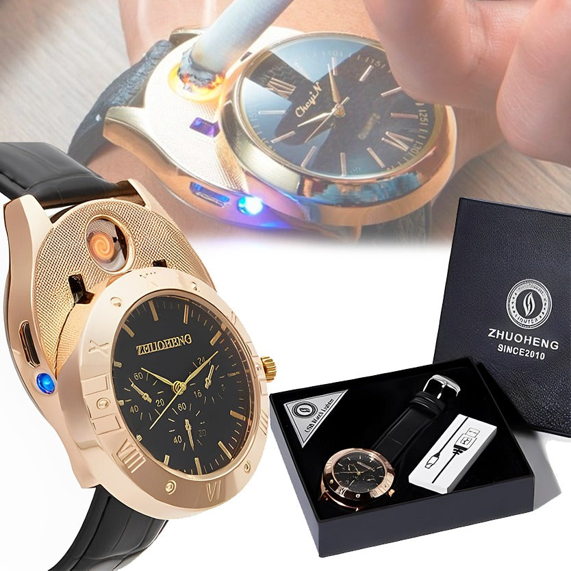 USB Electronic Rechargeable Lighter Wrist Watch – Stylish Timepiece & Windproof Lighter in One