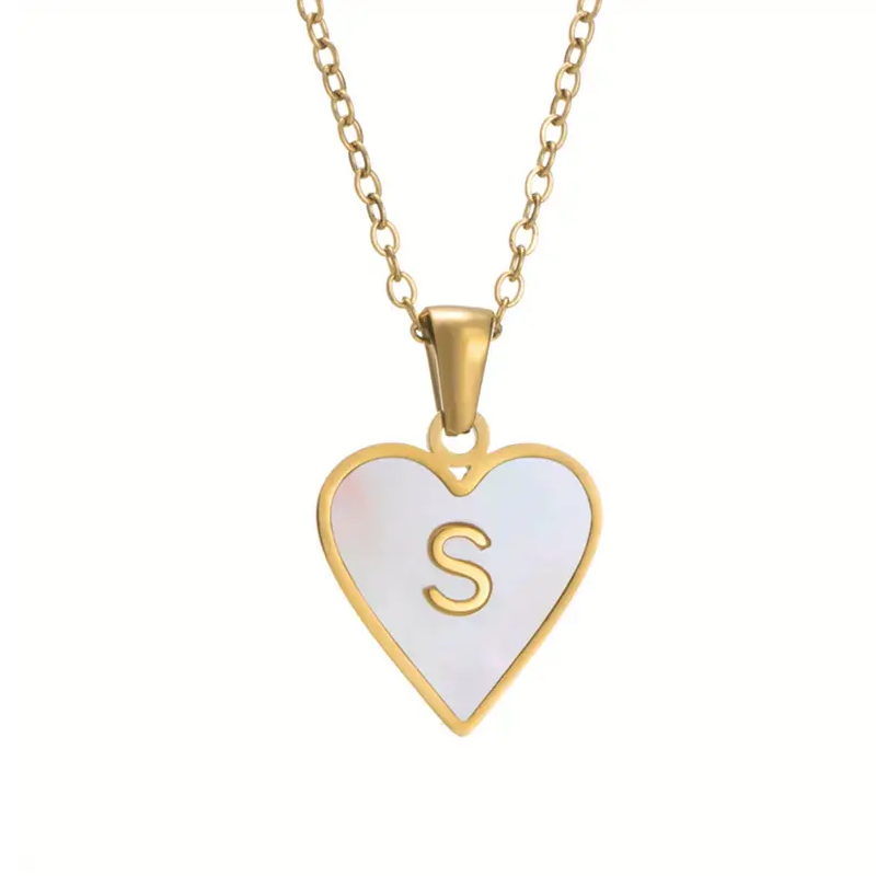 New Fashion 18k Gold Plated Initial Letter Love Shell Necklace – Stainless Steel Pendant Necklace