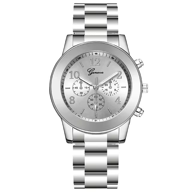 Quartz Watches Geneva – Ladies Stainless Steel Quartz Wrist Watch, Elegant Geneva Watch for Women