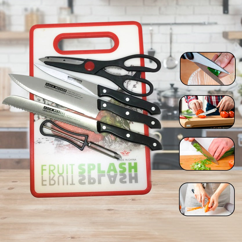 Premium Products Kitchen Set with Scissors, Knife & Plastic Cutting Board