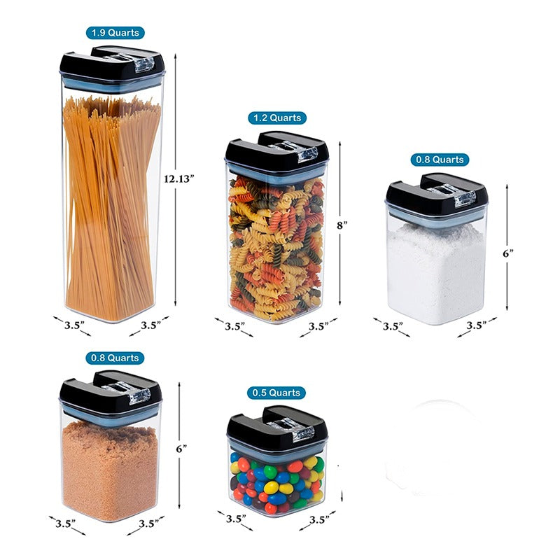 HUMBLE Airtight Plastic Square Container Set for Kitchen Storage | Unbreakable & Air-Tight Design | Black Containers Set of 5