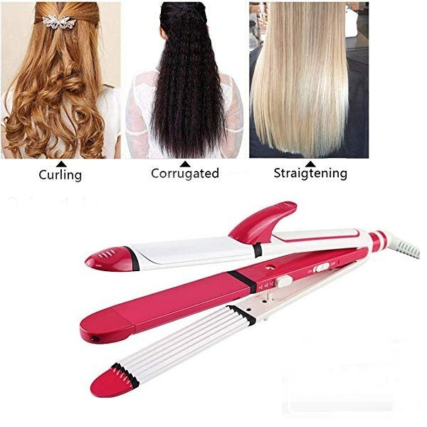 3-in-1 Ceramic Straightener & Curler Hair Iron with Comb and Corn Clip โ Multi-Functional Curling & Straightening Tool