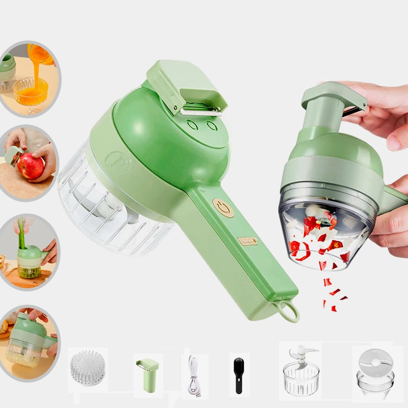 4-in-1 Handheld Electric Vegetable Cutter Set, Portable Mini Wireless Food Processor with Brush, Gatling Vegetable Cutter Electric Garlic Chopper for Garlic, Pepper, Chili, Onion, Celery, Ginger, Meat