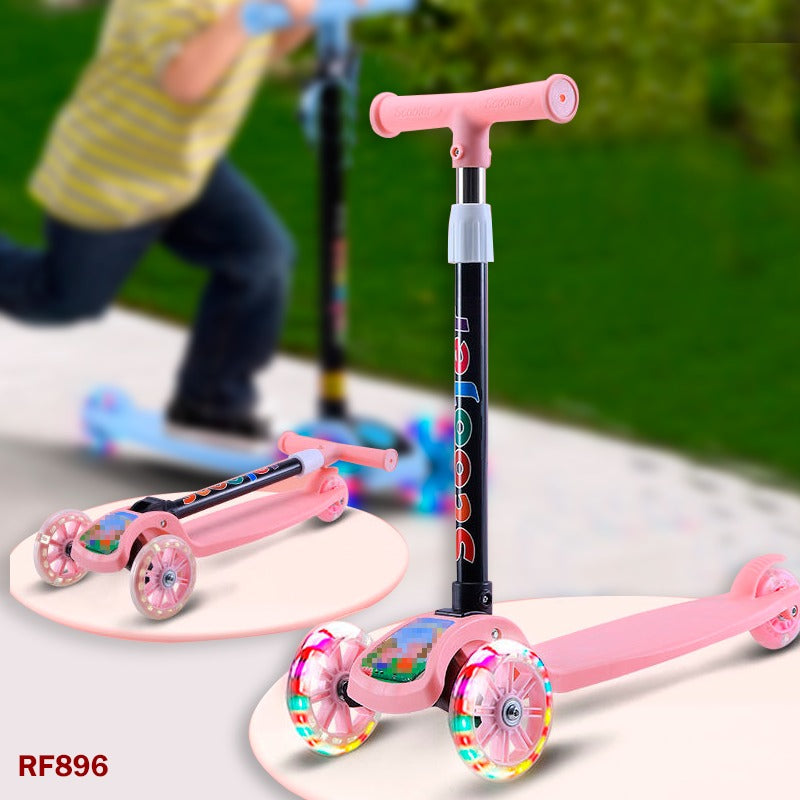 Kids 3-Wheeled Scooter – Adjustable Height, Foldable Toddler Scooter with Flashing Wheels, Ages 2-8, Pink