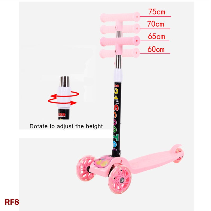 Kids 3-Wheeled Scooter – Adjustable Height, Foldable Toddler Scooter with Flashing Wheels, Ages 2-8, Pink