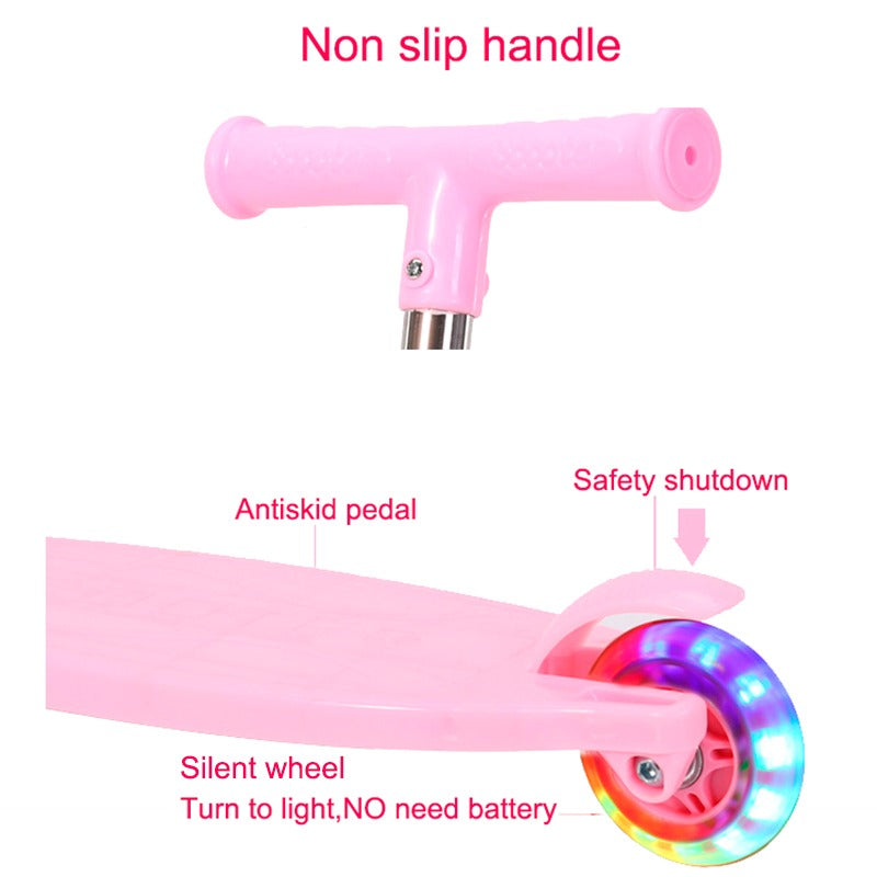 Kids 3-Wheeled Scooter – Adjustable Height, Foldable Toddler Scooter with Flashing Wheels, Ages 2-8, Pink