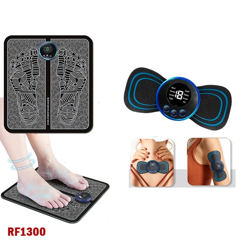 EMS Electric Foot Massager Set – 1 Foot Massager & 1 Mini Neck Massager Pads, Portable USB Pain Relief & Blood Circulation Massager