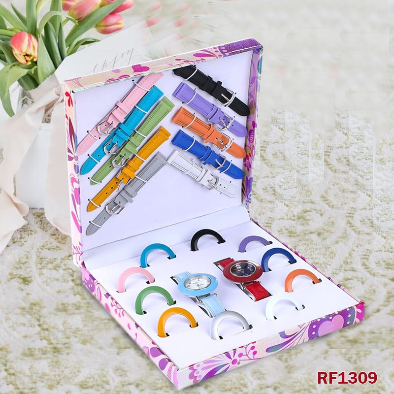 Ladies Watches with Interchangeable Straps and Bezels Set – 12 Faux Leather Straps and 12 Bezels in Assorted Colors - Girl Watch Gift Set