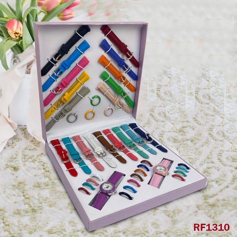 Interchangeable Women's Watch Gift Set - 2 Watches with 21 Assorted Colored Leather Straps & Bezel, Multicolor Watch with Interchangeable Straps for Fashionable Customization 🎁✨