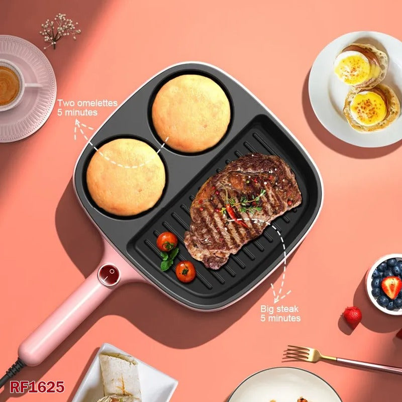 3-in-1 Breakfast Machine, Electric Frying Pan for Fried Eggs, Hamburgers & Bacon, Small Frying Pan, 900W Non-stick Pan, Suitable for Home Use – Does Not Include Ingredients