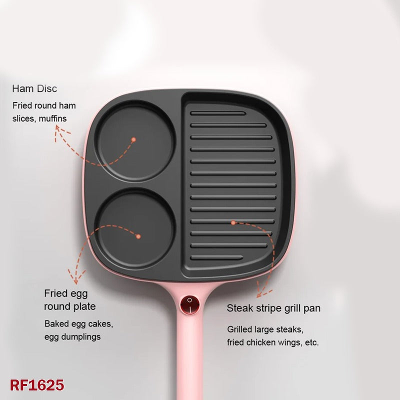 3-in-1 Breakfast Machine, Electric Frying Pan for Fried Eggs, Hamburgers & Bacon, Small Frying Pan, 900W Non-stick Pan, Suitable for Home Use – Does Not Include Ingredients