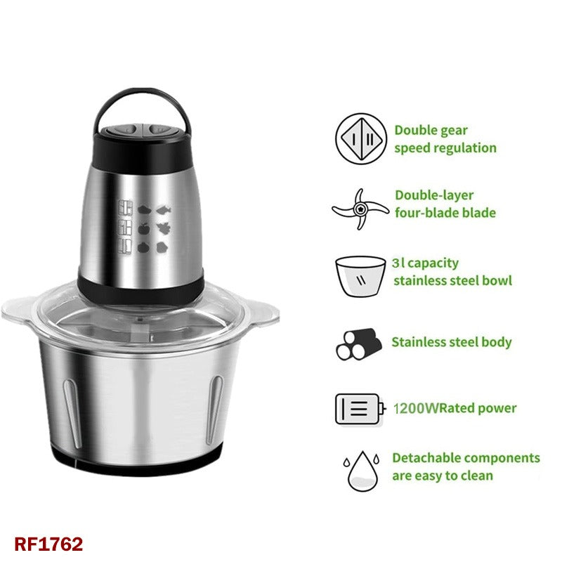 Stainless Steel Cooking Grinder - 3L Capacity, Powerful 1200W Motor for Effortless Grinding