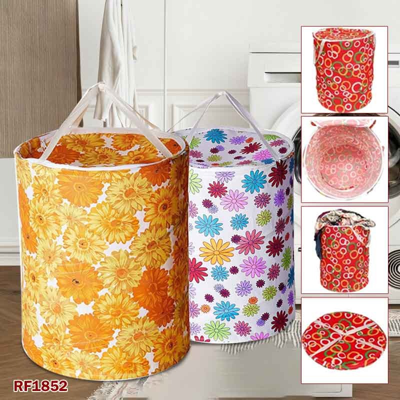 Round Cloth Foldable Laundry Basket Bag Set - Multi-Color Assorted Designs for Easy Storage & Organization 🧺✨