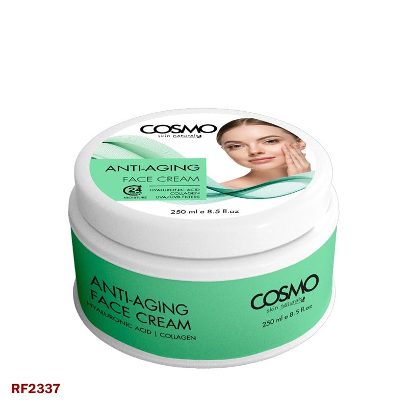 Cosmo Skin Naturals Anti-Aging Face Cream 250ml โ 24 Hours Moisture, Hyaluronic Acid, Collagen, UVA/UVB Filters, Skin Care