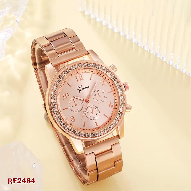 Geneva Rhinestone Wrist Watch - Rose Gold: Timeless Elegance on Your Wrist!