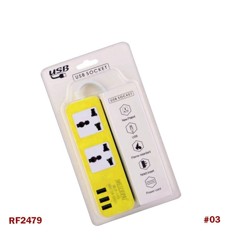 Universal Power Sockets with 3 USB Port & 2 Sockets with Individual Swtich 200 Centimeter Cable Length