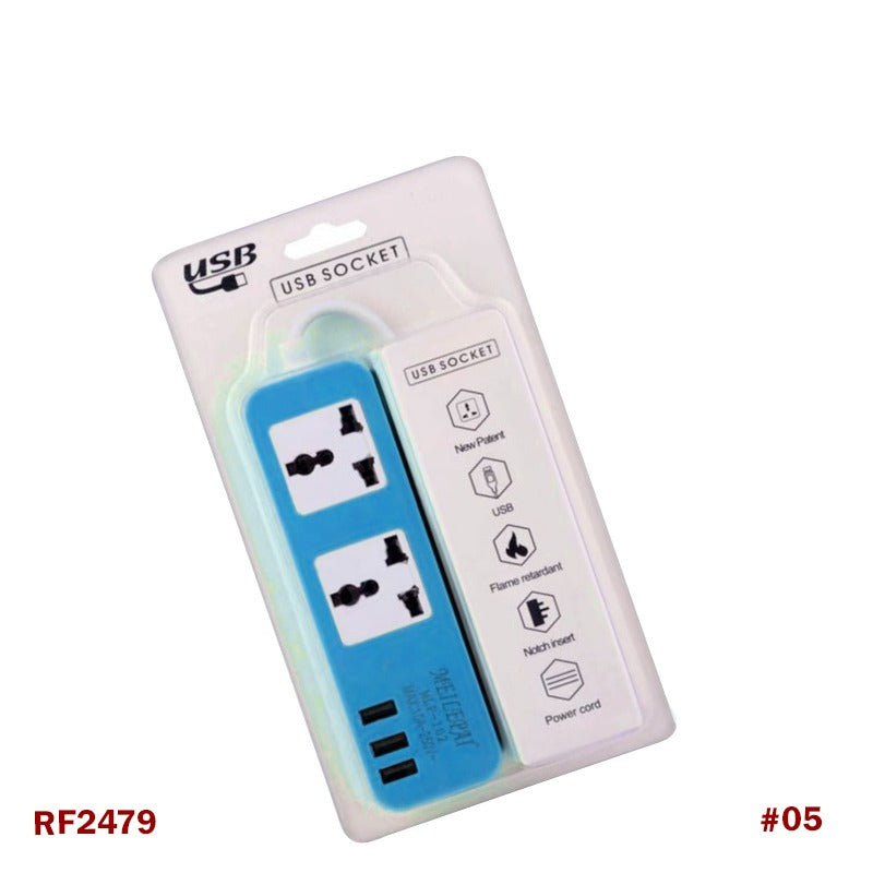 Universal Power Sockets with 3 USB Port & 2 Sockets with Individual Swtich 200 Centimeter Cable Length