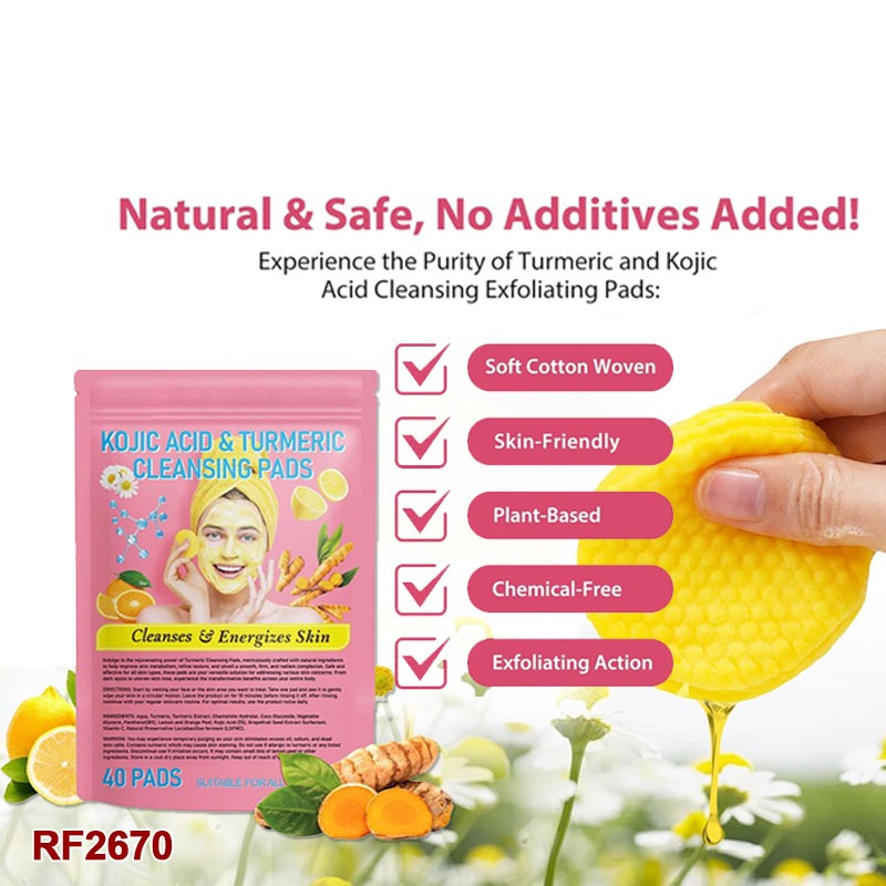 Turmeric Cleansing Pads, Kojic Acid And Turmeric Cleansing Pads Helps Balance Skin Oil And Water, Remove Excess Keratin From The Body'S Skin, 40PCS