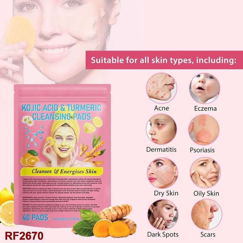 Turmeric Cleansing Pads, Kojic Acid And Turmeric Cleansing Pads Helps Balance Skin Oil And Water, Remove Excess Keratin From The Body'S Skin, 40PCS