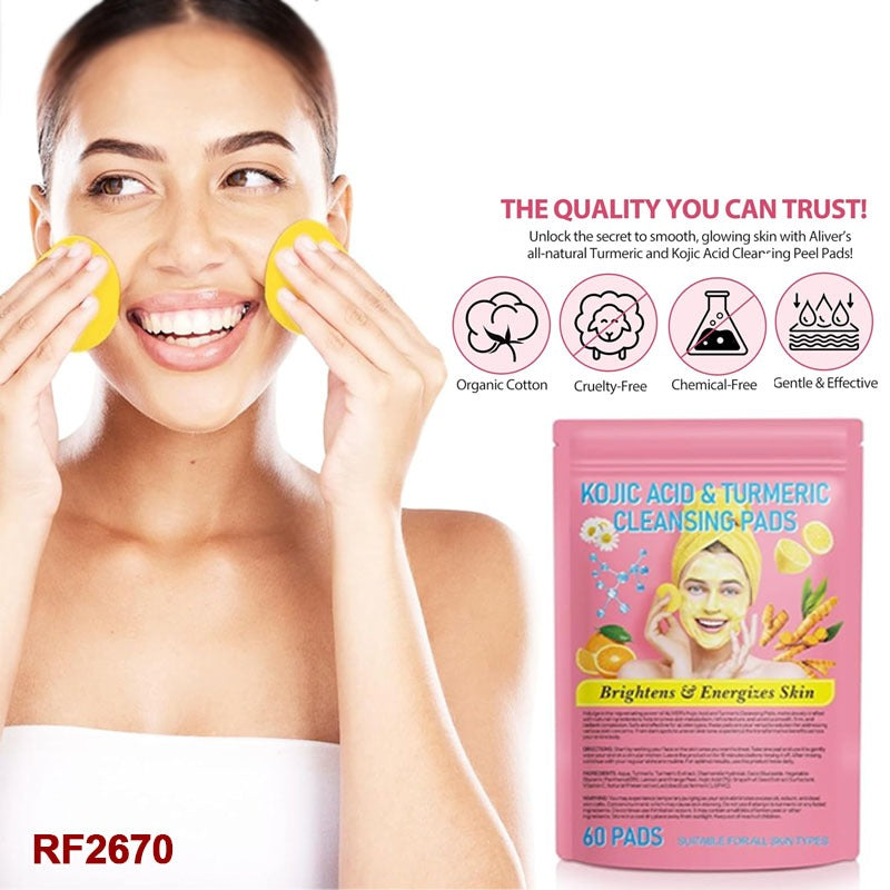 Turmeric Cleansing Pads, Kojic Acid And Turmeric Cleansing Pads Helps Balance Skin Oil And Water, Remove Excess Keratin From The Body'S Skin, 40PCS