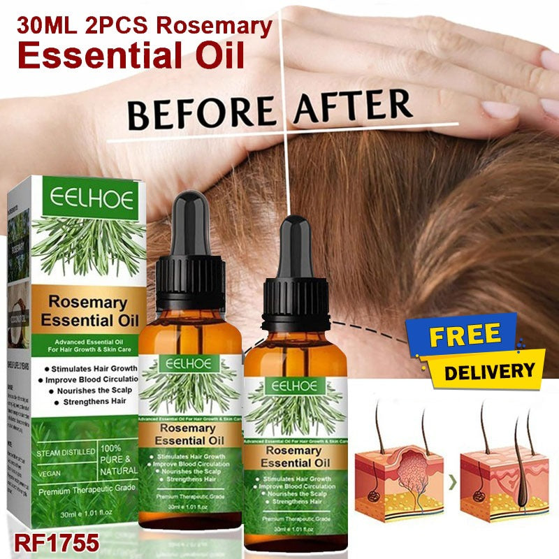 EELHOE Rosemary Oil, Rosemary Oil for Hair, Skin Care, Eyebrows and Eyelashes, Rosemary Essential Oil for Hair Growth, Stimulate Hair Growth , 30MX2PCS