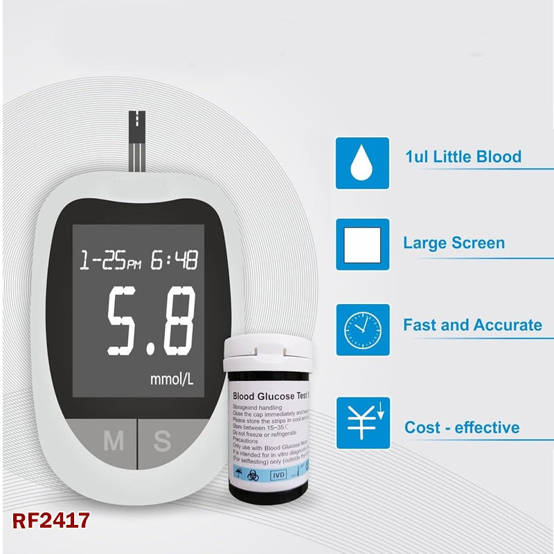 Blood Glucose Meter, Fast Result Large Screen Blood Sugar Meter, Accurate Professional Device for Elderly Home Kit with 50 Strips