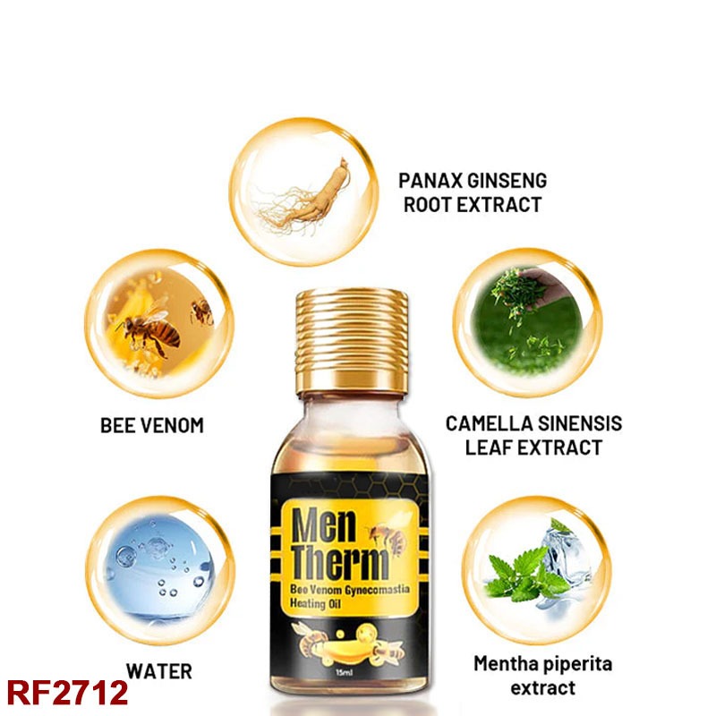 Men Therm Bee Venom Mentherm Bee Venom Gynecomastia Heated Oil, 15ml Mentherm Bee Venom Oil for Men, Mentherm Bee Venom Gel, Gynecomastia Firming Oil