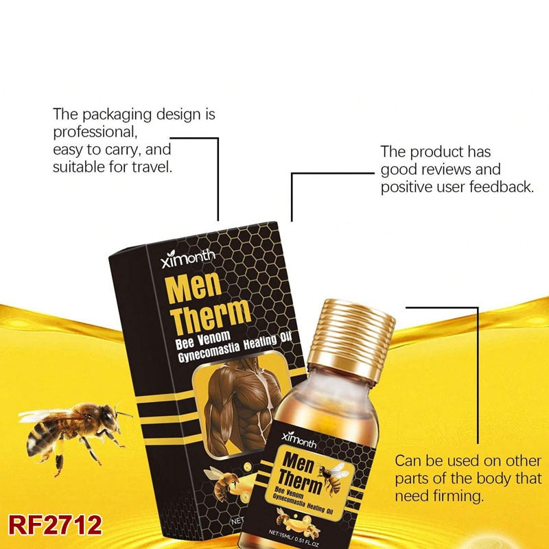 Men Therm Bee Venom Mentherm Bee Venom Gynecomastia Heated Oil, 15ml Mentherm Bee Venom Oil for Men, Mentherm Bee Venom Gel, Gynecomastia Firming Oil