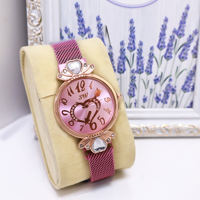 Girl's New Luxurious Love Dial Analog Wrist Watch with Magnet Strap: Elegance and Style in One!