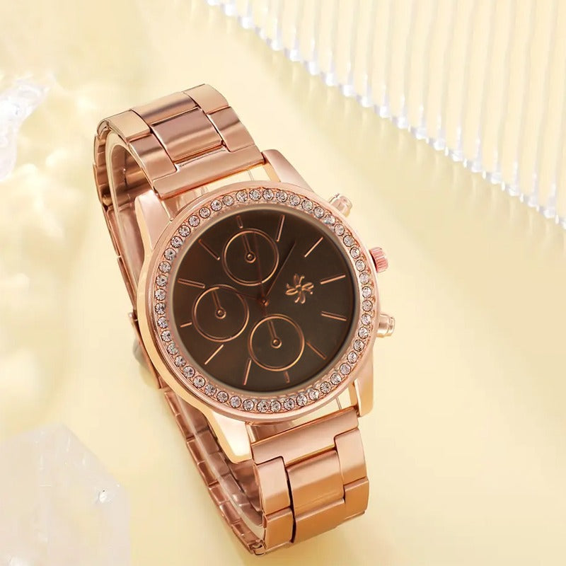 Geneva Rose Gold Plated Classic Round Boyfriend Watch: Elegant Style with Timeless Appeal