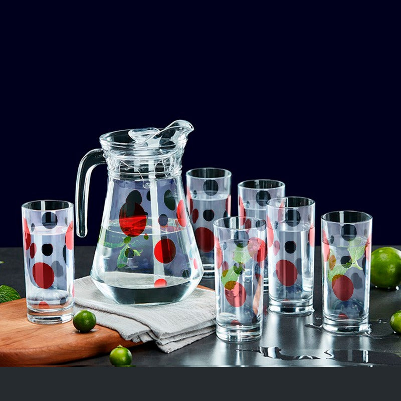 7-Piece Fancy Vintage Polka Dot Glass Pitcher Set