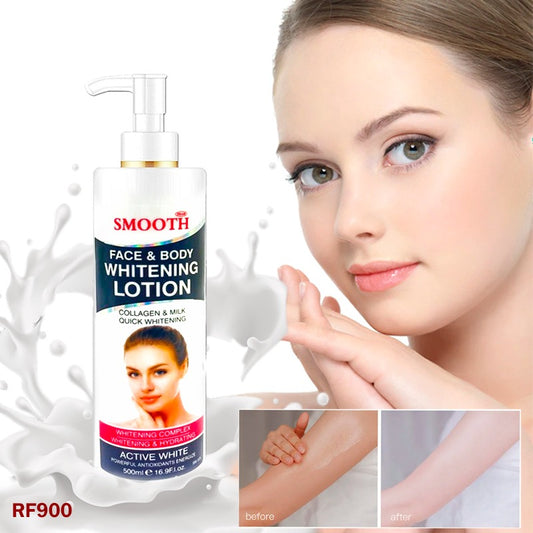 Smooth 500ml Face & Body Whitening Lotion – Collagen & Milk, Quick Whitening Formula for Radiant Skin
