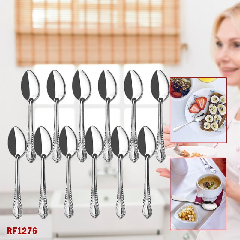 12PCS MountCollect Teaspoons Tea Spoon Flatware Set Stainless Steel Cutlery Tableware Silverware Dinnerware Dishwasher Safe