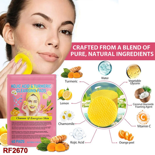 Turmeric Cleansing Pads, Kojic Acid And Turmeric Cleansing Pads Helps Balance Skin Oil And Water, Remove Excess Keratin From The Body'S Skin, 40PCS